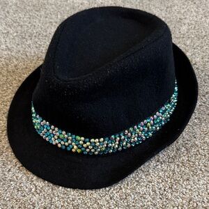 Elegant Black Fedora with Multicolor Beaded Band